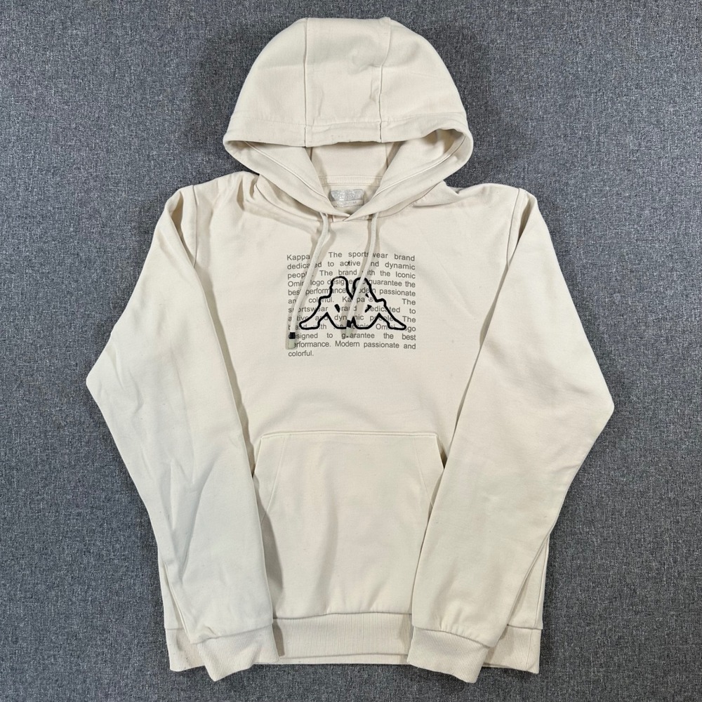 Kappa Hoodie Mens Medium Cream Graphic Omini Logo Streetwear Pullover Pocket